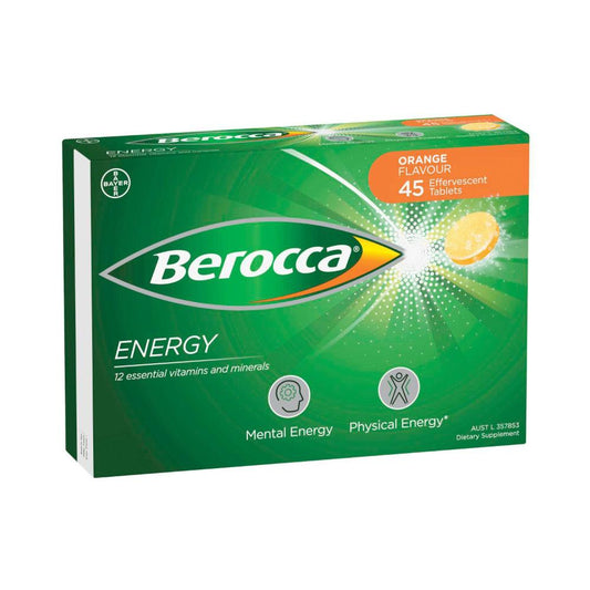 Berocca Energy Vitamin B & C Orange Flavour Effervescent Tablets - 45 Pack