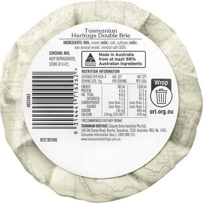 Tasmanian Heritage Double Brie Cheese 200g