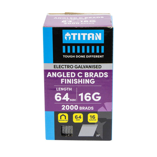 Titan Electro Galvanised Angled Collated Nail Brads - 64 x 1.6mm - 2000 Pack