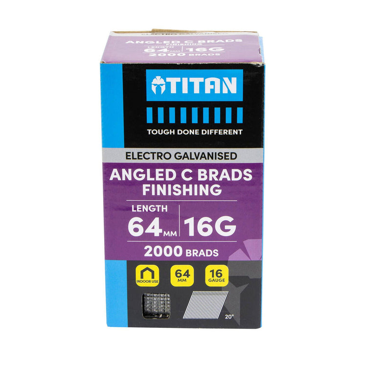 Titan Electro Galvanised Angled Collated Nail Brads - 64 x 1.6mm - 2000 Pack
