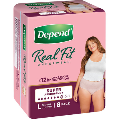 Depend Real Fit Super Incontinence Underwear For Women Large 8 Pack