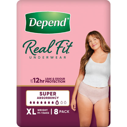 Depend Real Fit Super Incontinence Underwear For Women X-large 8 Pack