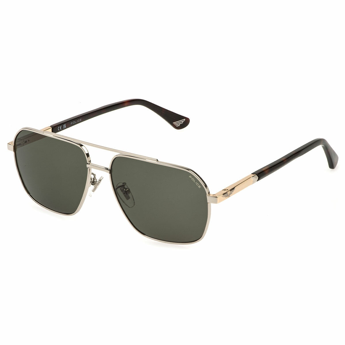 Police SPLQ85 610579 Men's Geometric Sunglasses Green Palladium