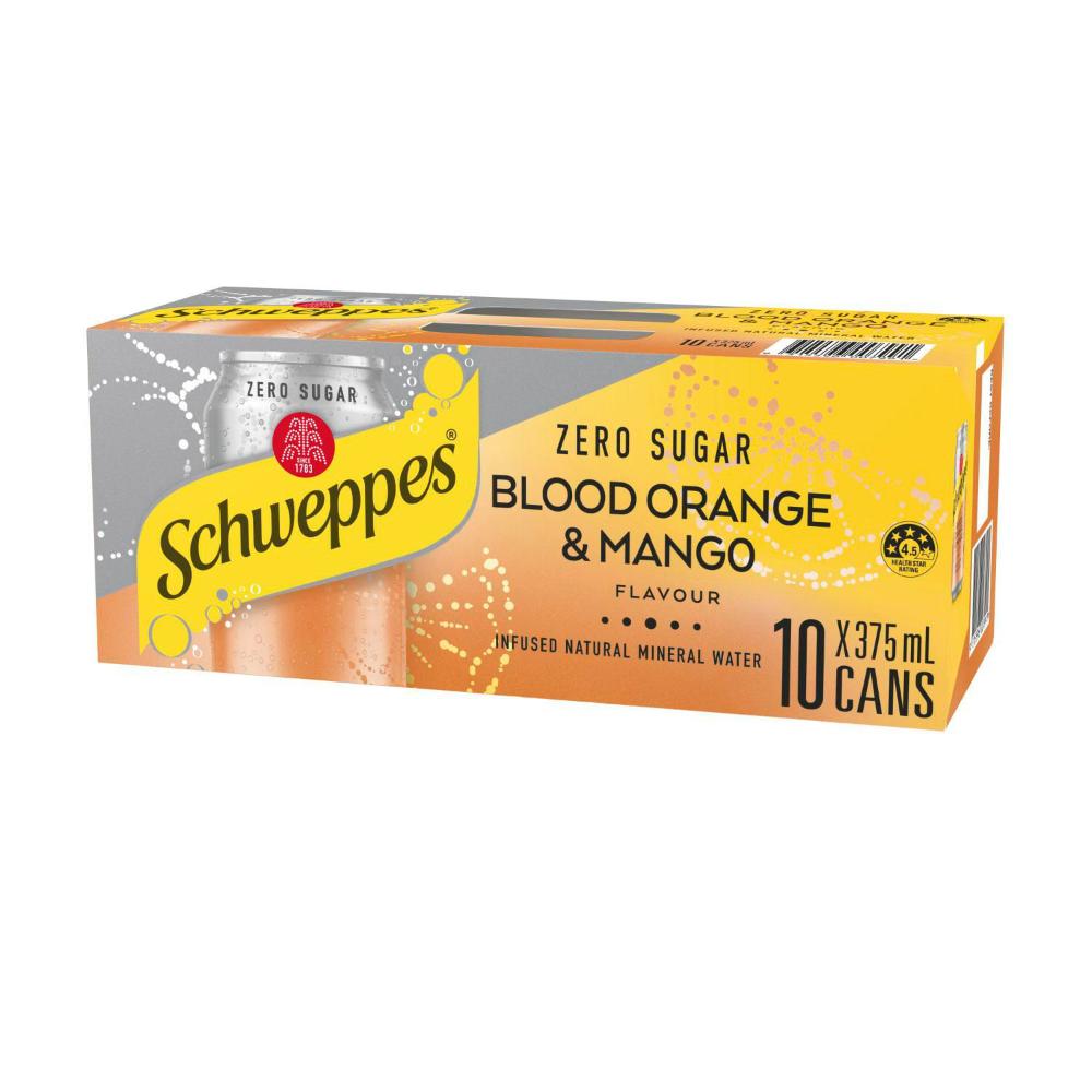 Schweppes Zero Sugar Blood Orange Infused Mineral Water Cans Multipack 10x375ml