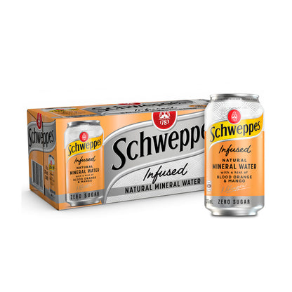 Schweppes Zero Sugar Blood Orange Infused Mineral Water Cans Multipack 10x375ml