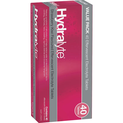 Hydralyte Effervescent Electrolyte Tablets Strawberry Kiwi 40 Pack