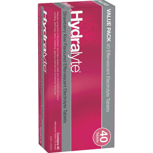 Hydralyte Effervescent Electrolyte Tablets Strawberry Kiwi 40 Pack