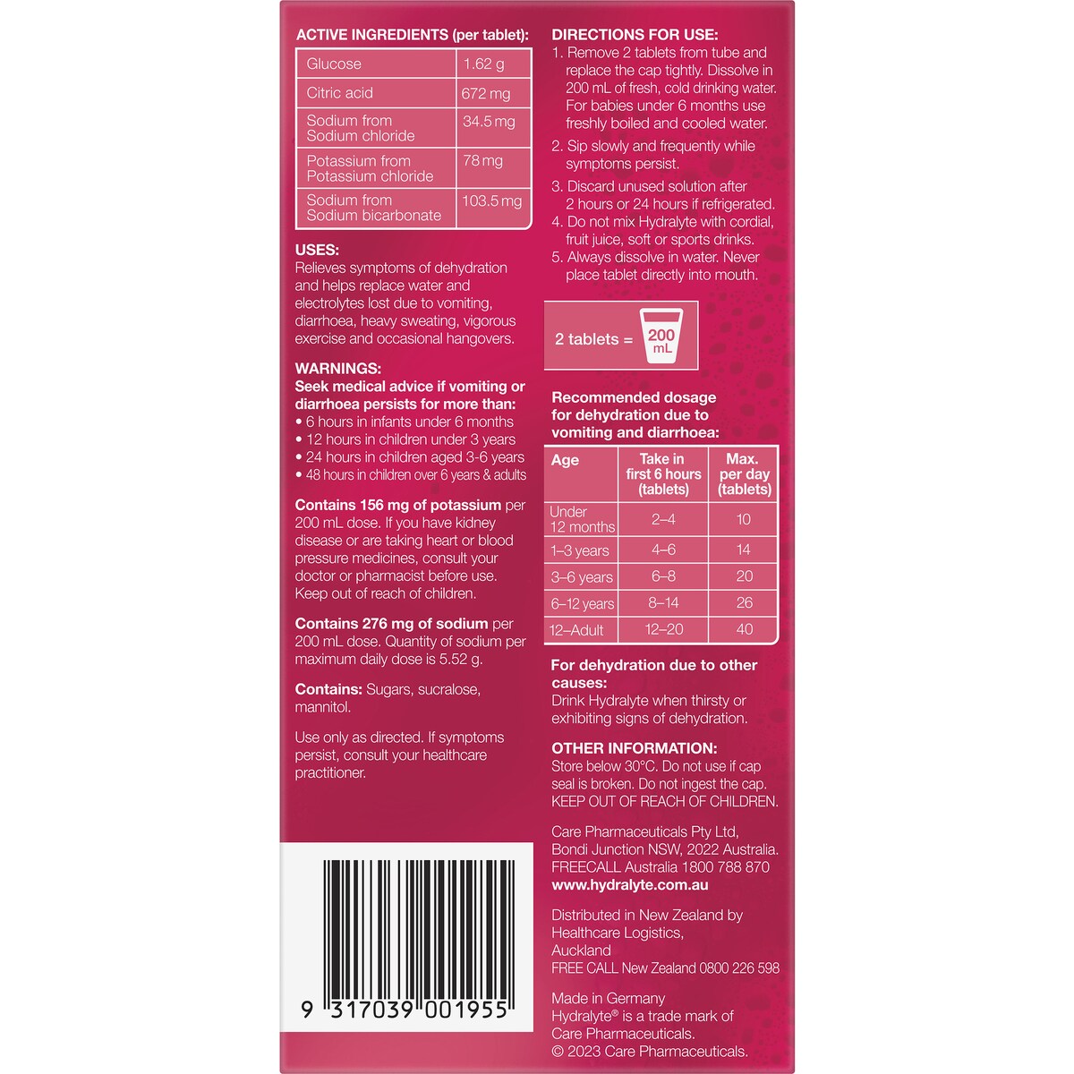 Hydralyte Effervescent Electrolyte Tablets Strawberry Kiwi 40 Pack