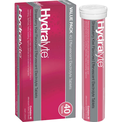 Hydralyte Effervescent Electrolyte Tablets Strawberry Kiwi 40 Pack