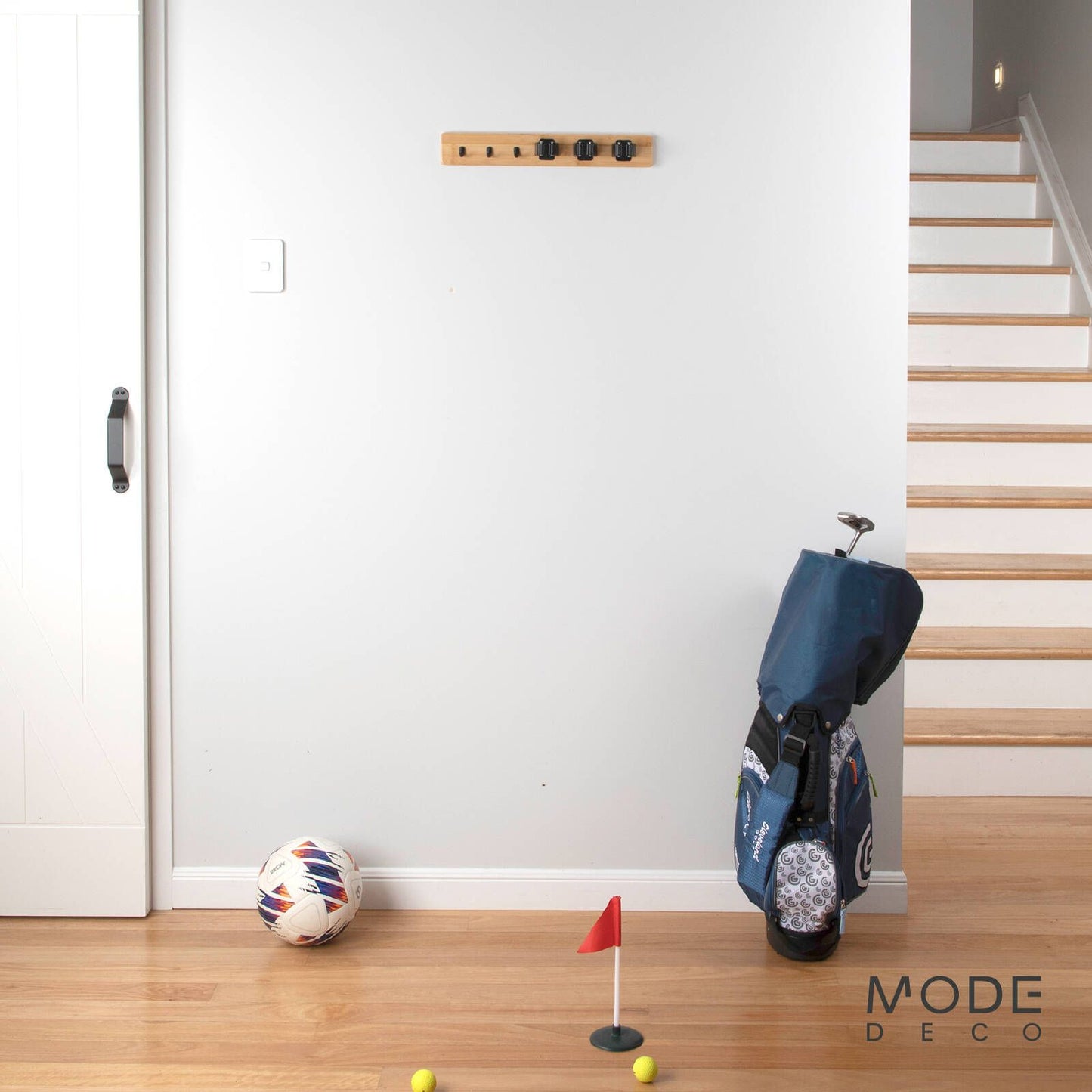 Mode Bamboo Hook Rack - 3 Hooks & 3 Grips - 450 x 70mm - Black