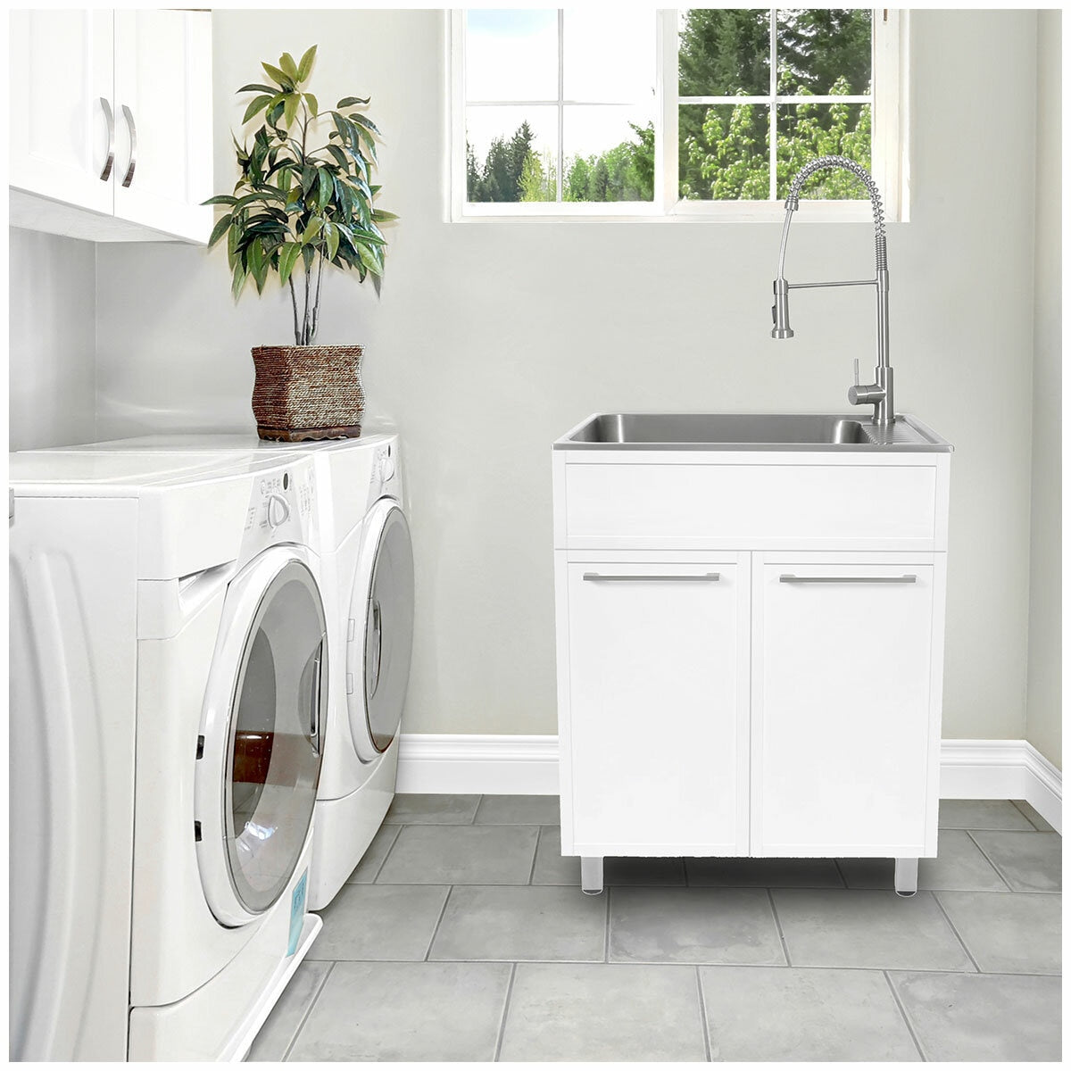 Presenza Slim Shaker Cabinet Sink & Chef Faucet QL022AU Matte White 72cm