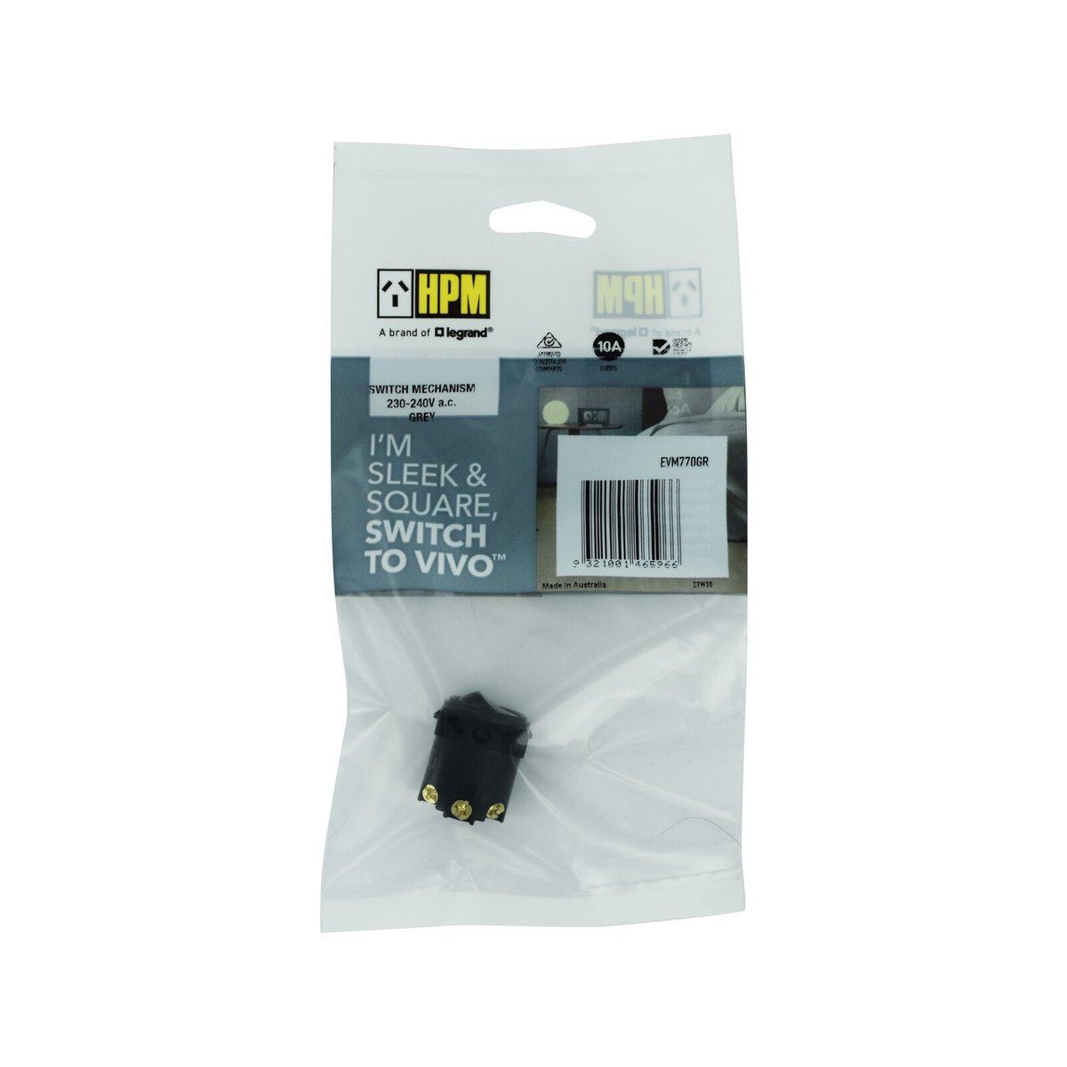 HPM VIVO Rocker Switch Mechanism 10A Grey Plastic Easy Install