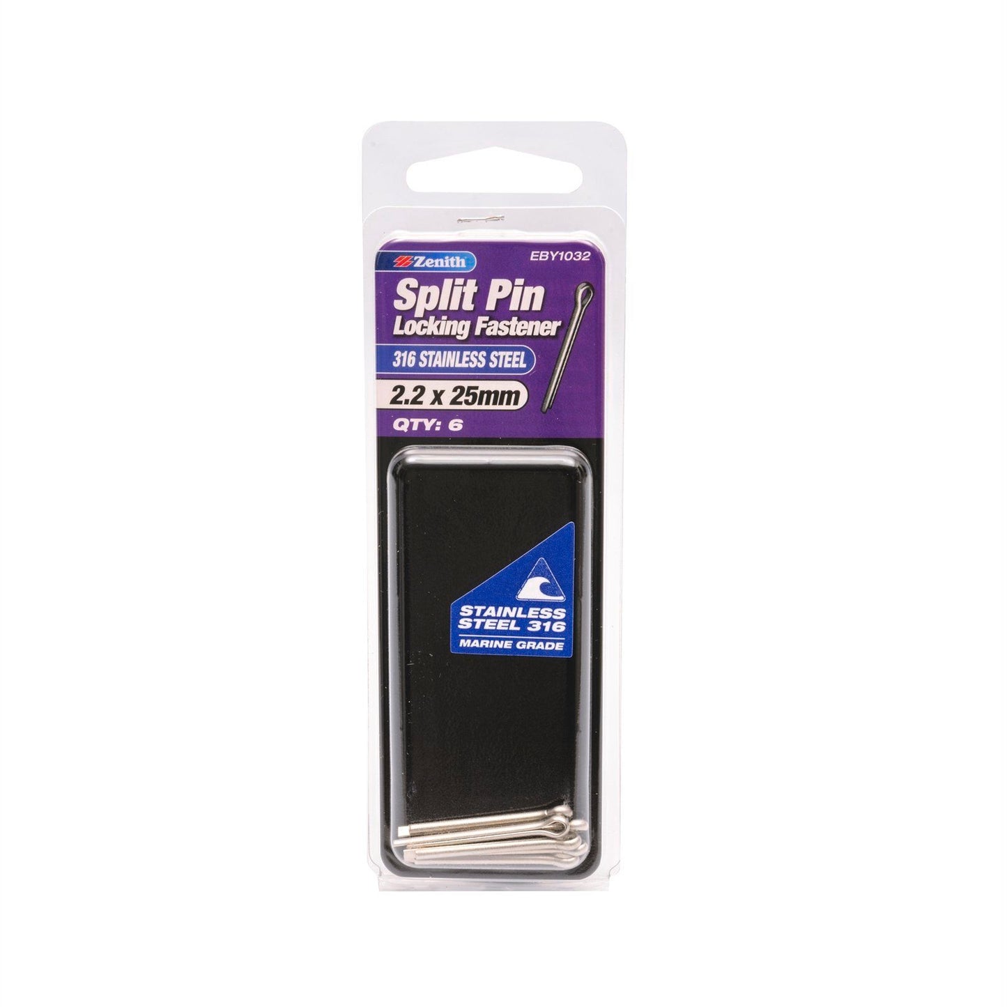 Zenith Split Pins - 2 x 25mm - 316 Stainless Steel - 6 Pack