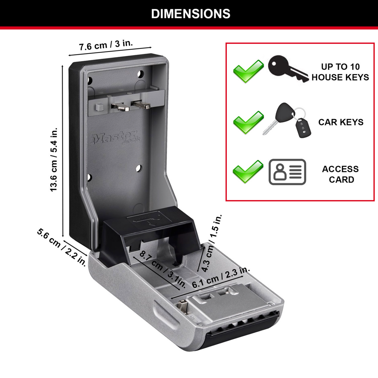 Master Lock Wall Mount Key Safe - 10 Keys - 76 x 136mm