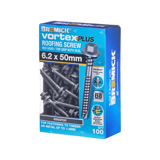 Bremick Vortex Plus Roofing Screw - 6.2 x 50mm - Hex B8 - 100 Pack