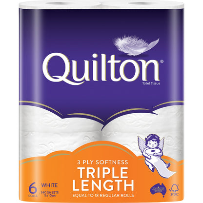 Quilton Triple Length 3 Ply Toilet Paper 6 Pack