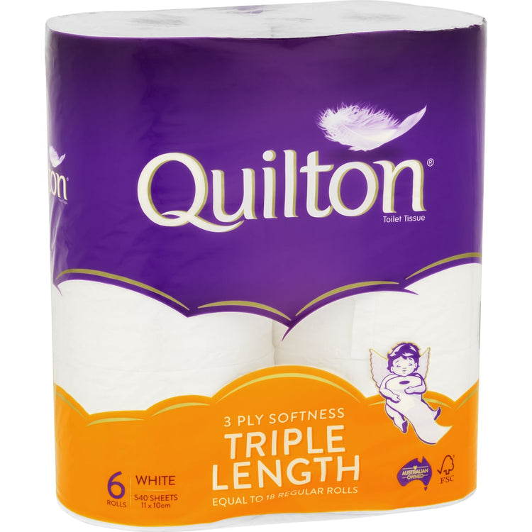 Quilton Toilet Paper Triple Length 3ply 540 Sheets 6 Roll Pack