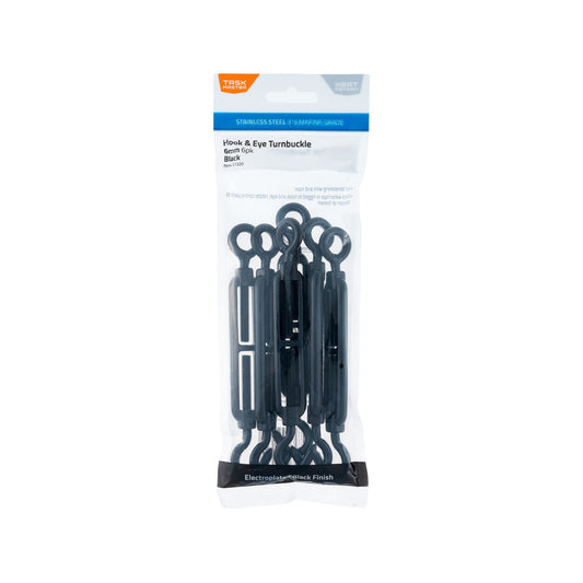 Taskmaster Black Stainless Steel Hook & Eye Turnbuckle - 6mm - 6 Pack