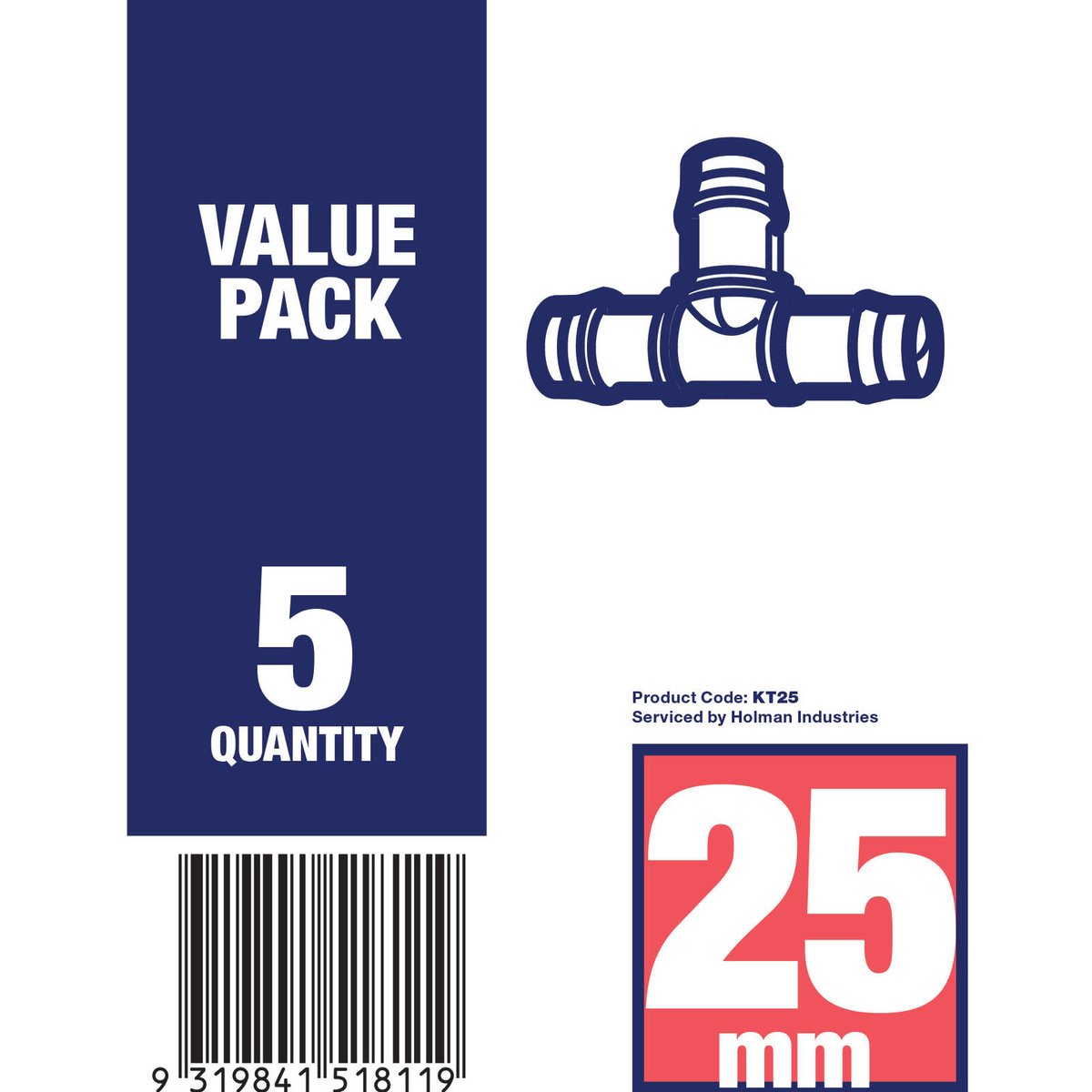 K Rain 25mm Barbed Tee 5 Pack - Black - UV Stabilised Polypropylene