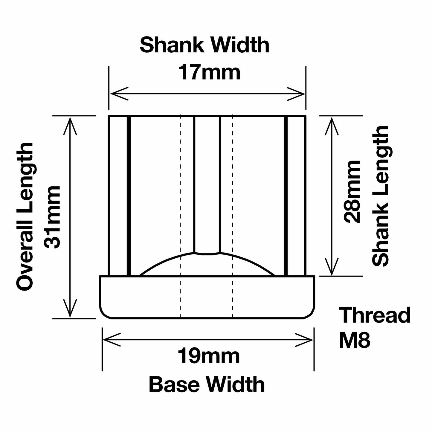 Richmond Square Threaded Tube Insert - M8 - 19mm - 2 Pack