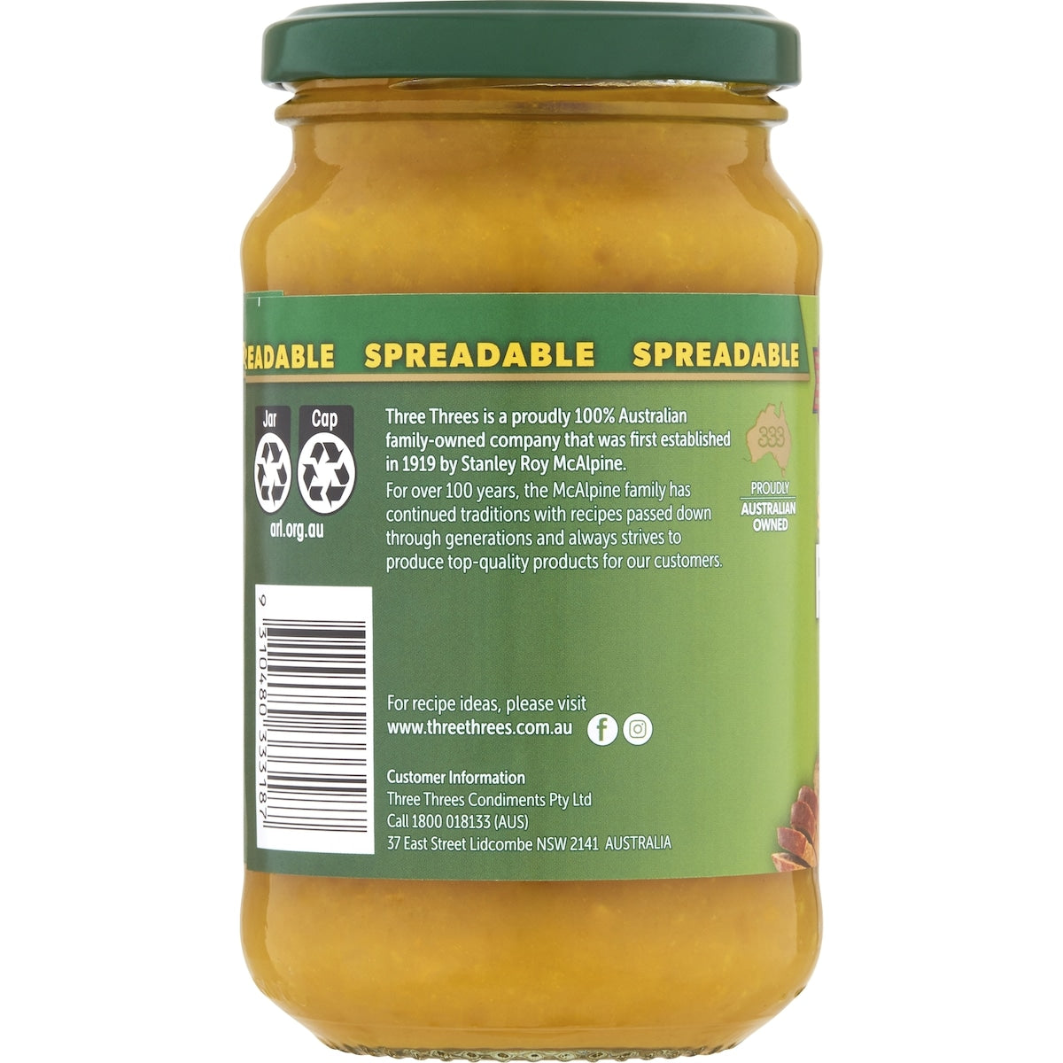 Three Threes Spreadable Sweet Mustard Pickles 390g