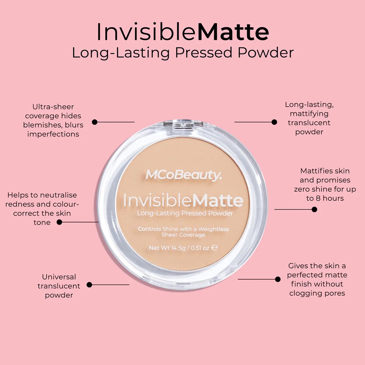 Mcobeauty Invisible Matte Long Lasting Pressed Powder Translucent 14.5g