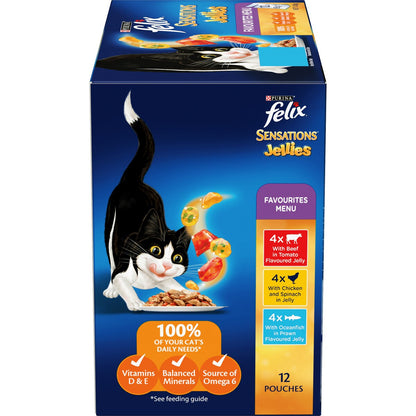 Felix Adult SensationsÂ Jellies Favourites Menu Wet Cat Food 85g X12 Pack