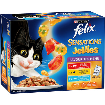 Felix Sensations Jellies Favourites Menu Wet Cat Food 85g X 12 Pack
