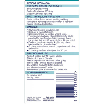 Gaviscon Dual Action Heartburn & Indigestion Chewable Tablets 48 Pack