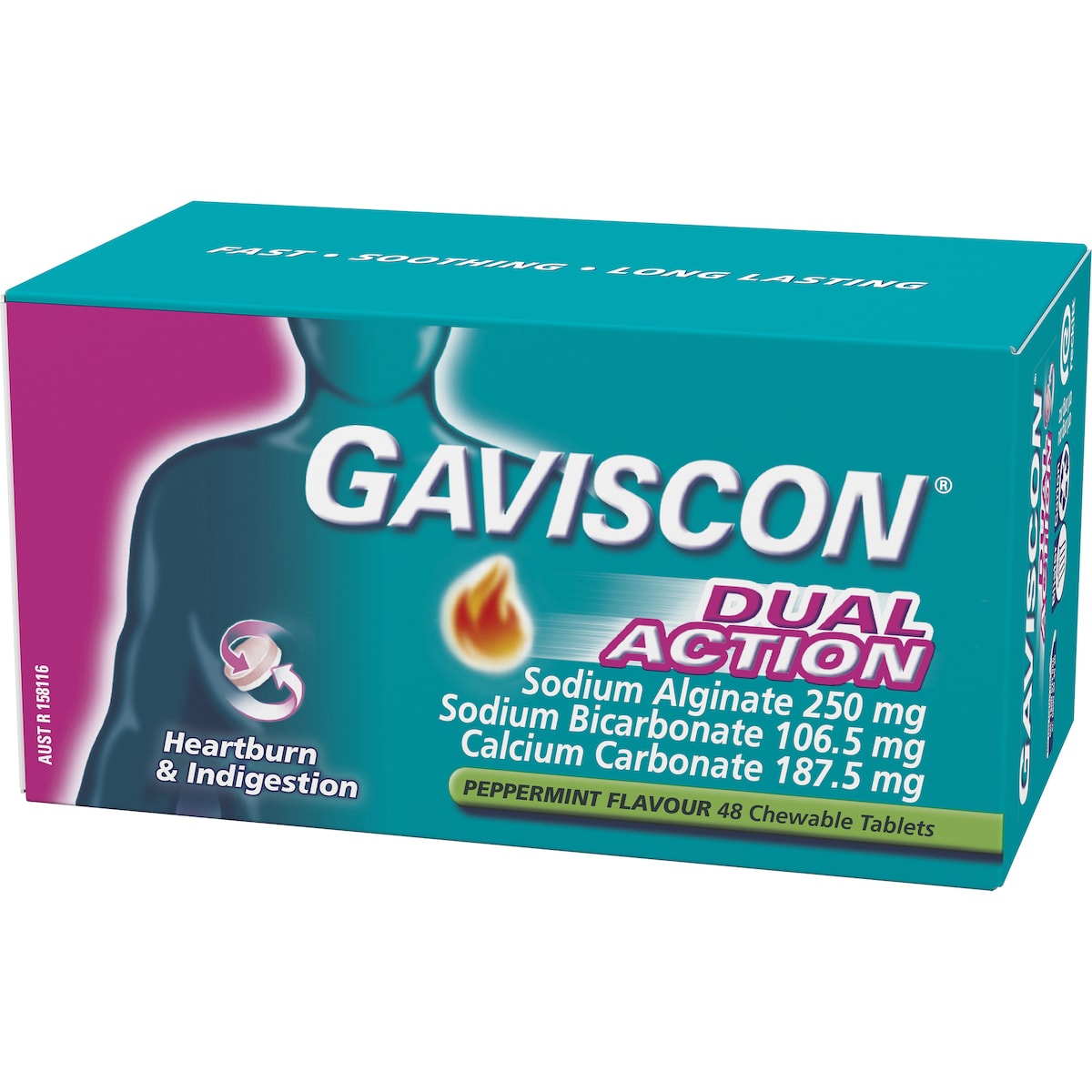 Gaviscon Dual Action Heartburn & Indigestion Chewable Tablets 48 Pack