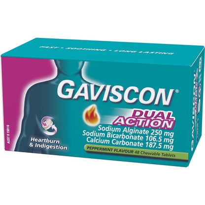 Gaviscon Dual Action Heartburn & Indigestion Chewable Tablets 48 Pack