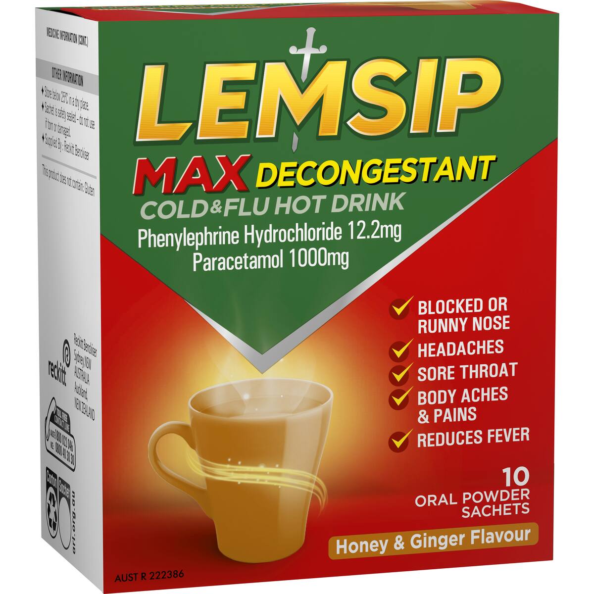 Lemsip Max Cold & Flu Decongestant Hot Drink Honey & Ginger 10 Pack