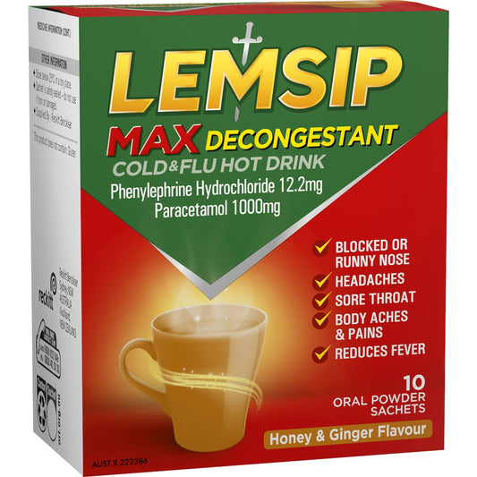 Lemsip Max Cold & Flu Decongestant Hot Drink Honey & Ginger 10 Pack