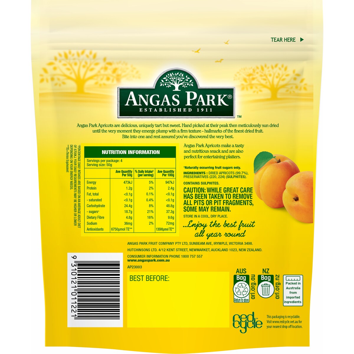 Angas Park Dried Apricots 200g