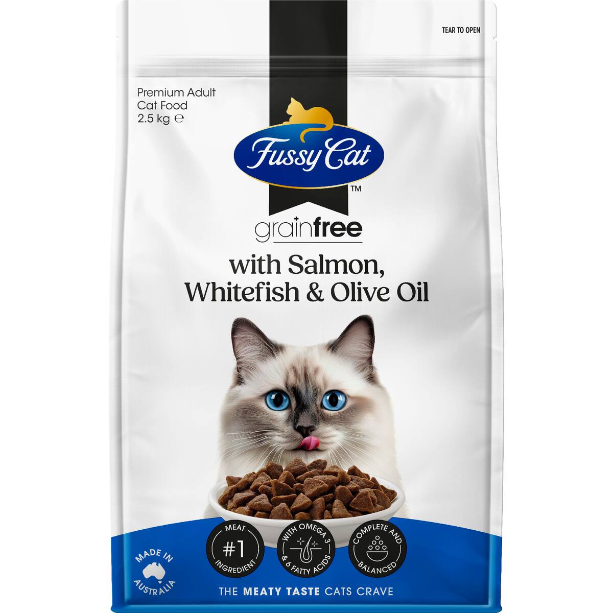Fussy Cat Grain Free Adult Dry Cat Food Salmon Whitefish & Olive Oil 2.5kg