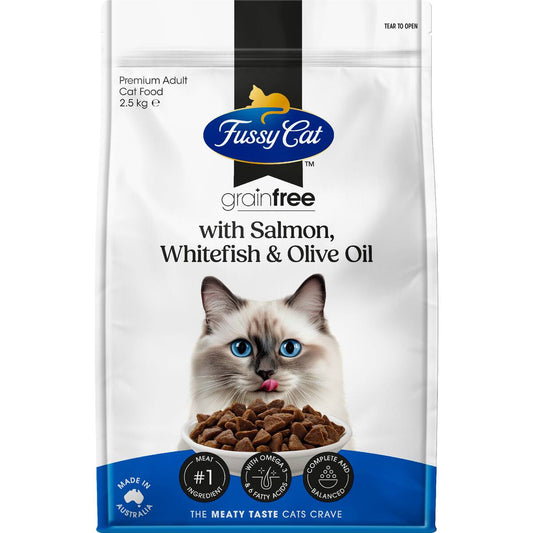 Fussy Cat Grain Free Adult Dry Cat Food Salmon Whitefish & Olive Oil 2.5kg