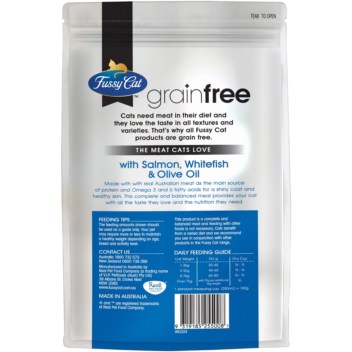 Fussy Cat Grain Free Adult Dry Cat Food Salmon Whitefish & Olive Oil 2.5kg