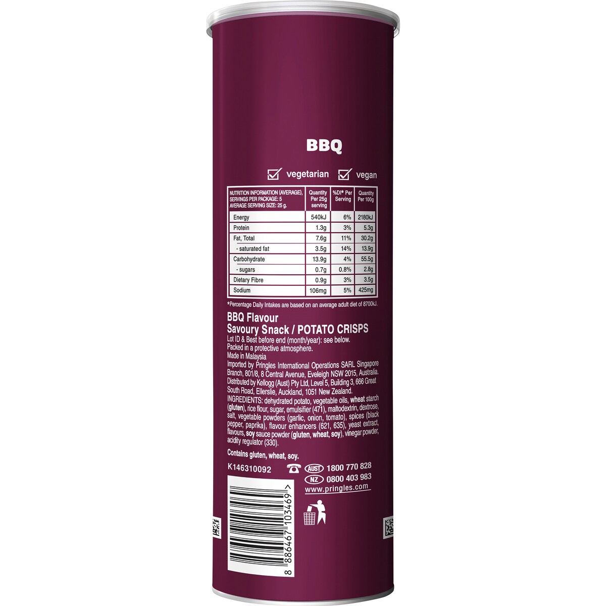 Pringles BBQ Stacked Potato Chips 134g