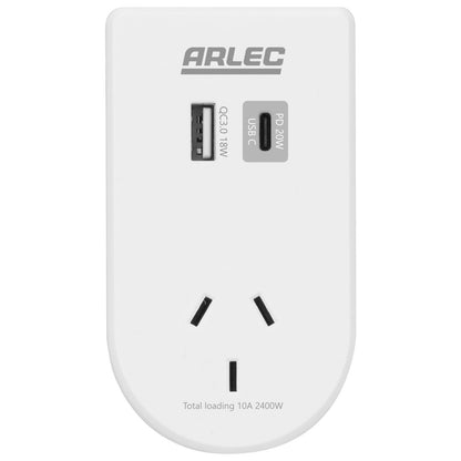 Arlec Power Adaptor with Integrated Phone Mount - 55 x 100 x 70mm