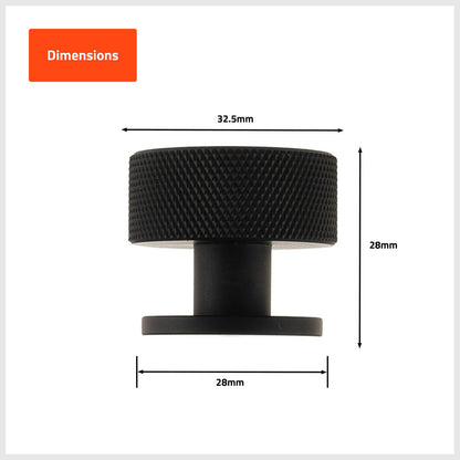 Taskmaster Knurled Cabinet Knob - 32mm - Matte Black - 4 Pack