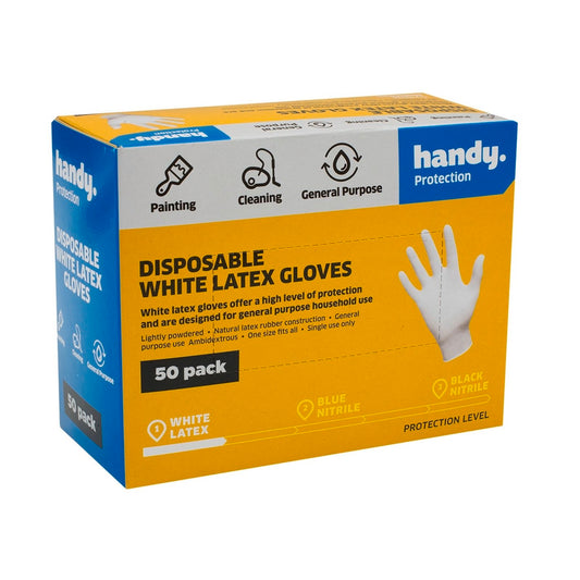 Handy Disposable Latex Gloves - White - 50 Pack
