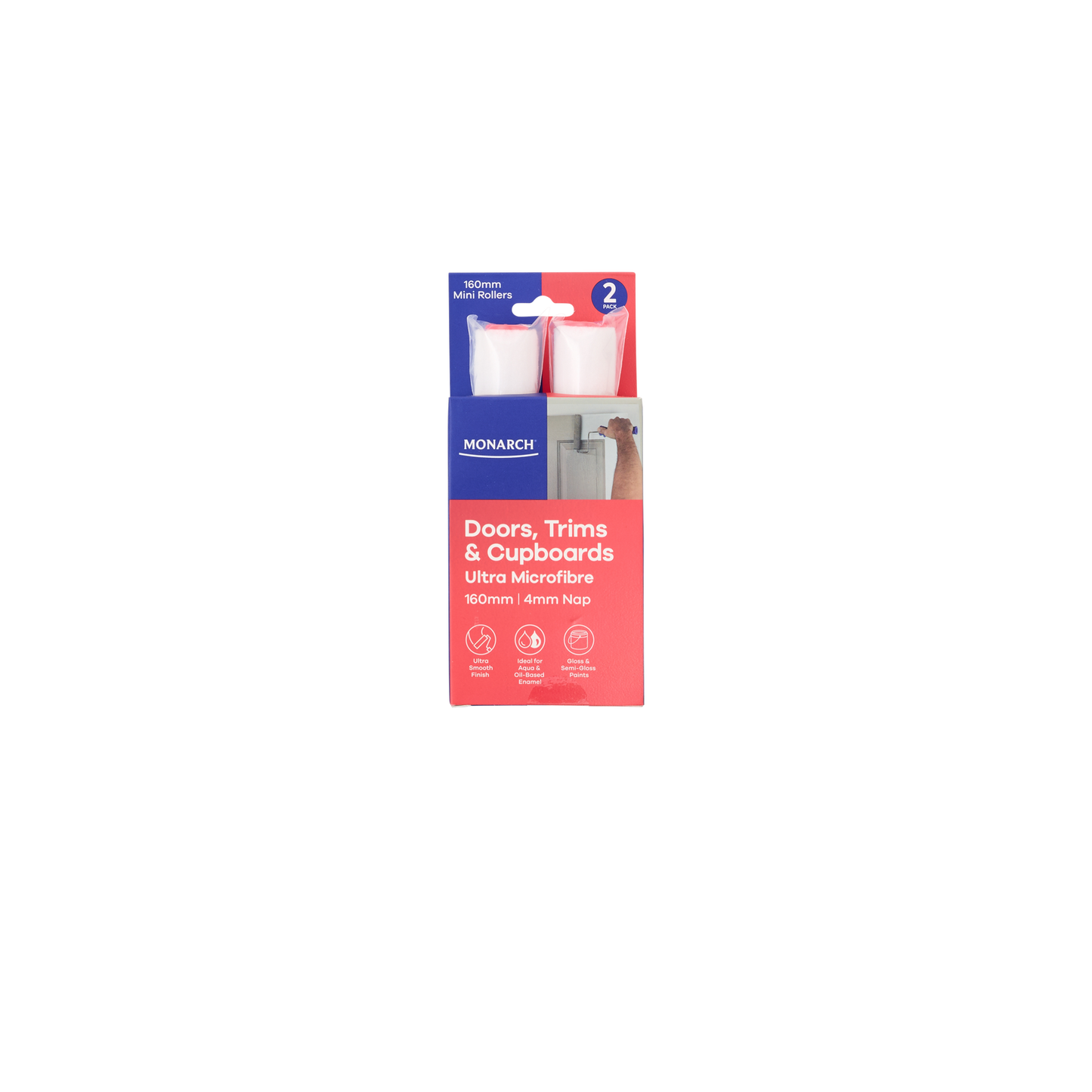 Monarch Mini Rollers Red 160mm/4mm Nap 2 Pack