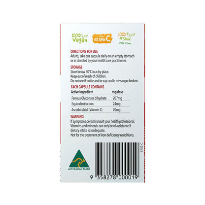 Vitaceuticals Ferrous Iron + Vit C Capsules - 30 pack