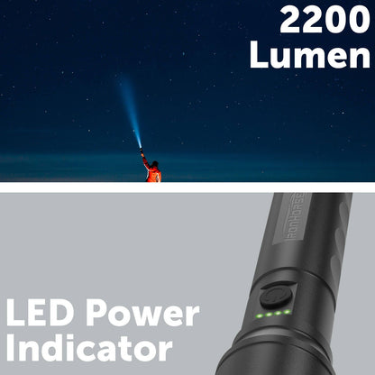 Ironhorse Premium Hybrid Dual Power Torch Flashlight - 2200lm - 300mm