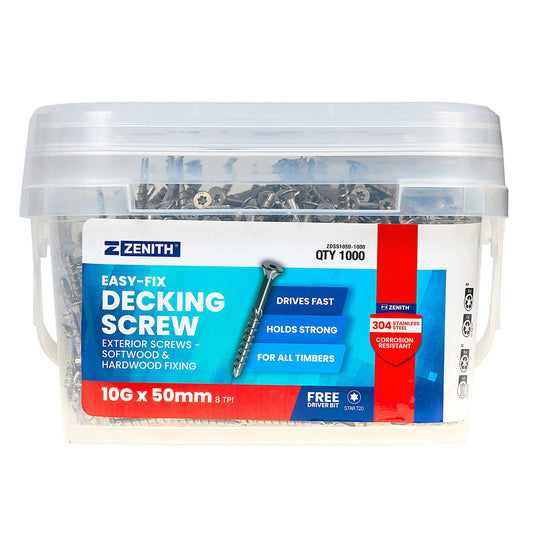 Zenith Easy Fix Decking Screw - T20 - 10g x 50mm - 1000 Pack