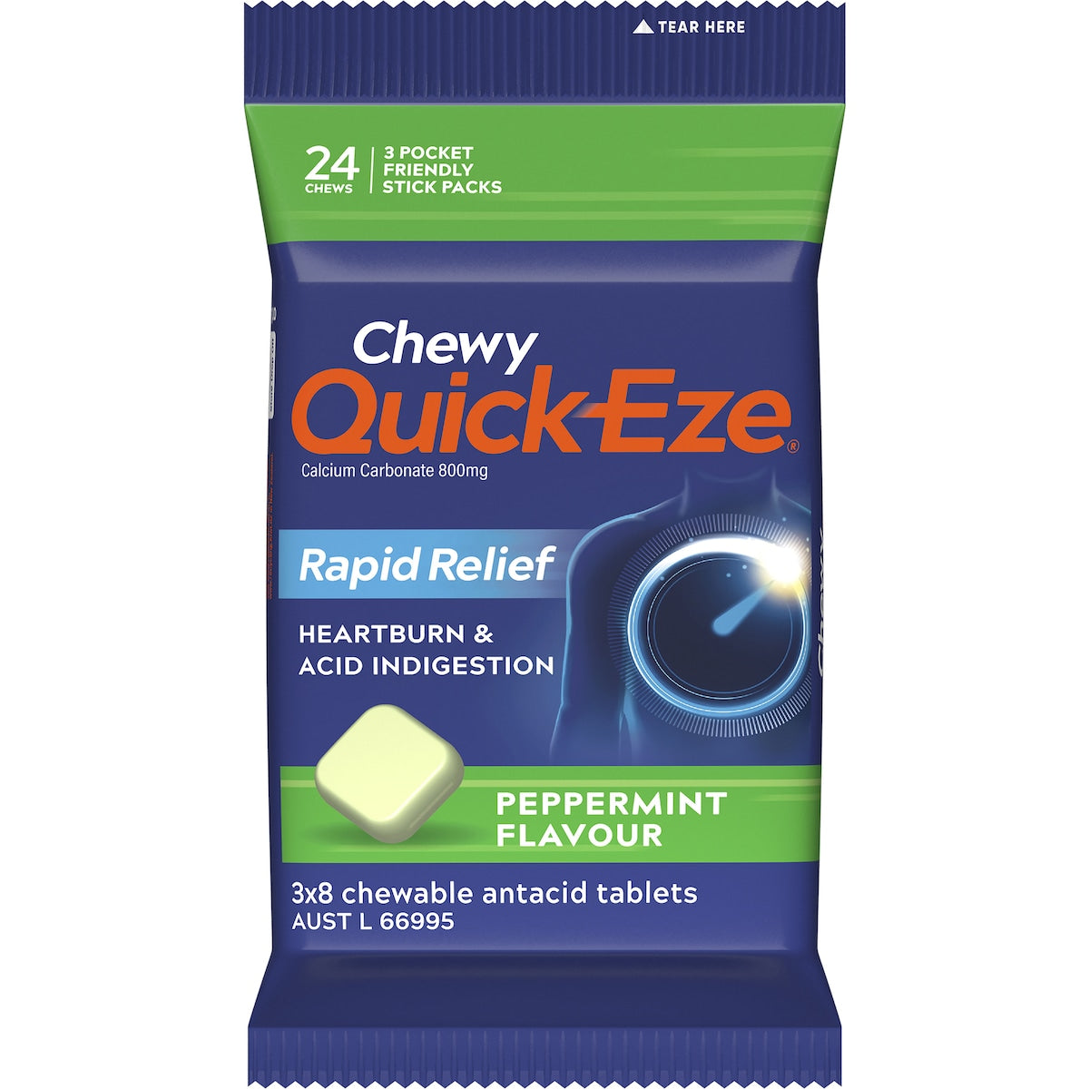 Quick-Eze Heartburn & Indigestion Relief Chewy Peppermint 24 pack