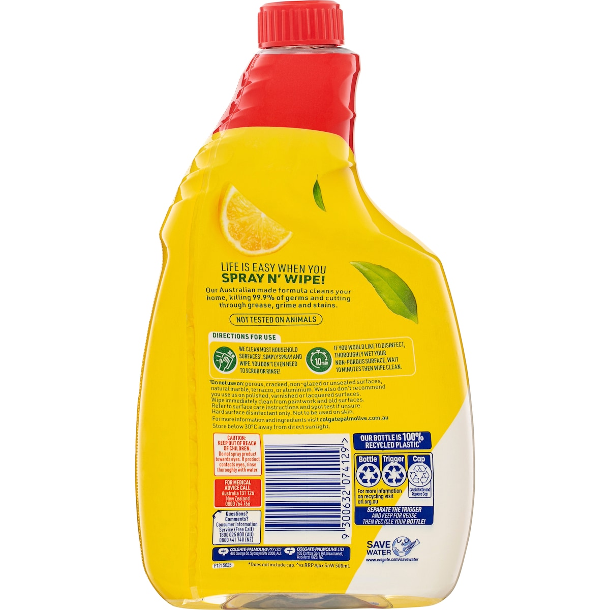 Ajax Spray & Wipe Multipurpose Cleaner Refill Lemon Citrus 750ml