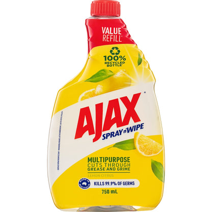 Ajax Spray & Wipe Multipurpose Cleaner Refill Lemon Citrus 750ml