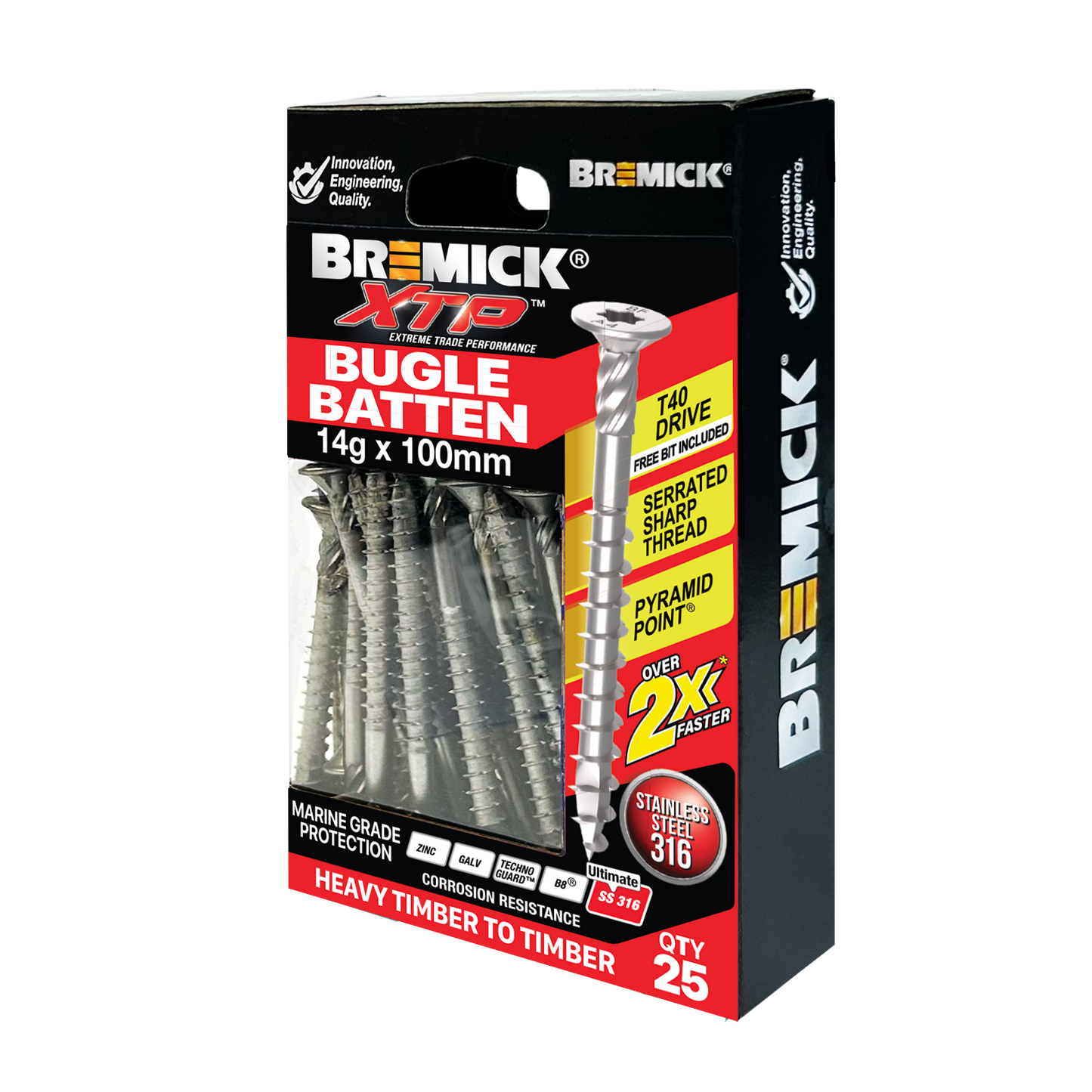 Bremick Xtp Bugle Batten - 14g x 100mm - Stainless Steel 316 - 25 Pack