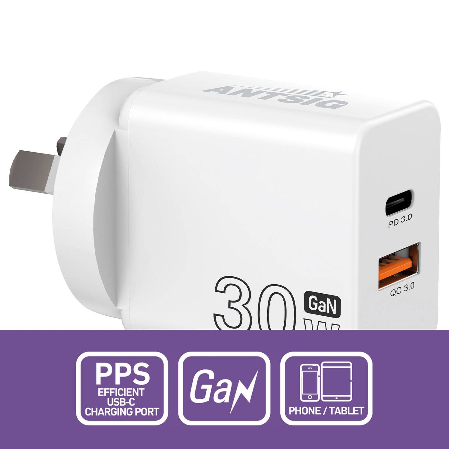 Antsig 30W 2 Port USB GaN Wall Charger